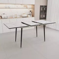 Extendable MDF Marble-Print Square Dining Table, Industrial Kitchen & Dining, Tapered Metal Legs