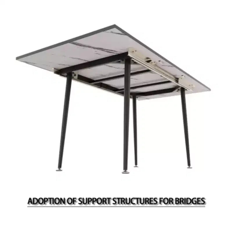 Extendable MDF Marble-Print Square Dining Table, Industrial Kitchen & Dining, Tapered Metal Legs