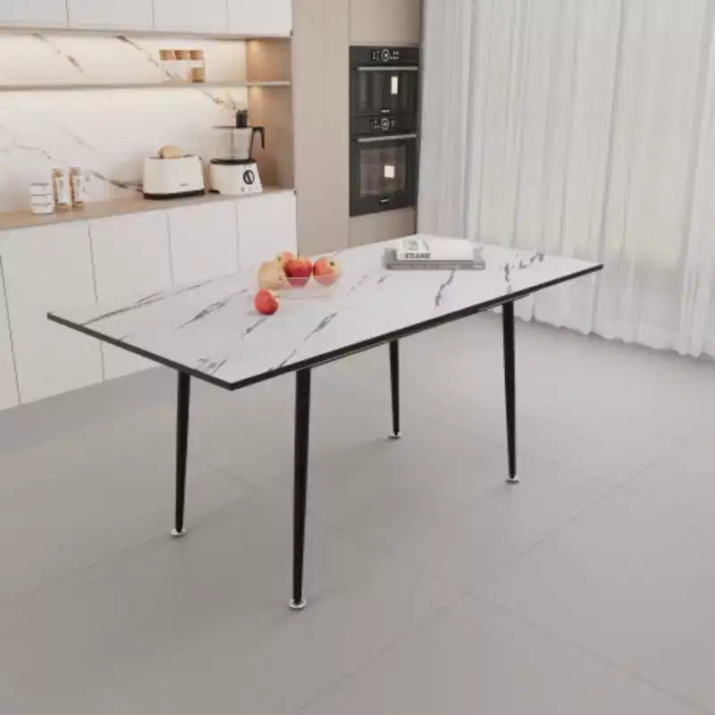 Extendable MDF Marble-Print Square Dining Table, Industrial Kitchen & Dining, Tapered Metal Legs