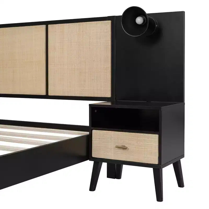 Whisen Queen Size Solid Wood Bed Frame with 2 Nightstands