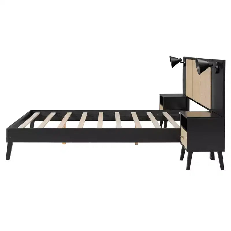 Whisen Queen Size Solid Wood Bed Frame with 2 Nightstands