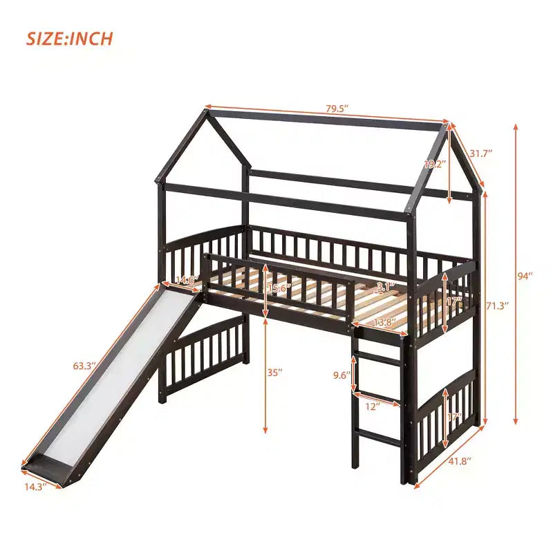 Whisen 79.5L x 41.8W Modern Design Twin Size Loft Bed House Bed with Slide