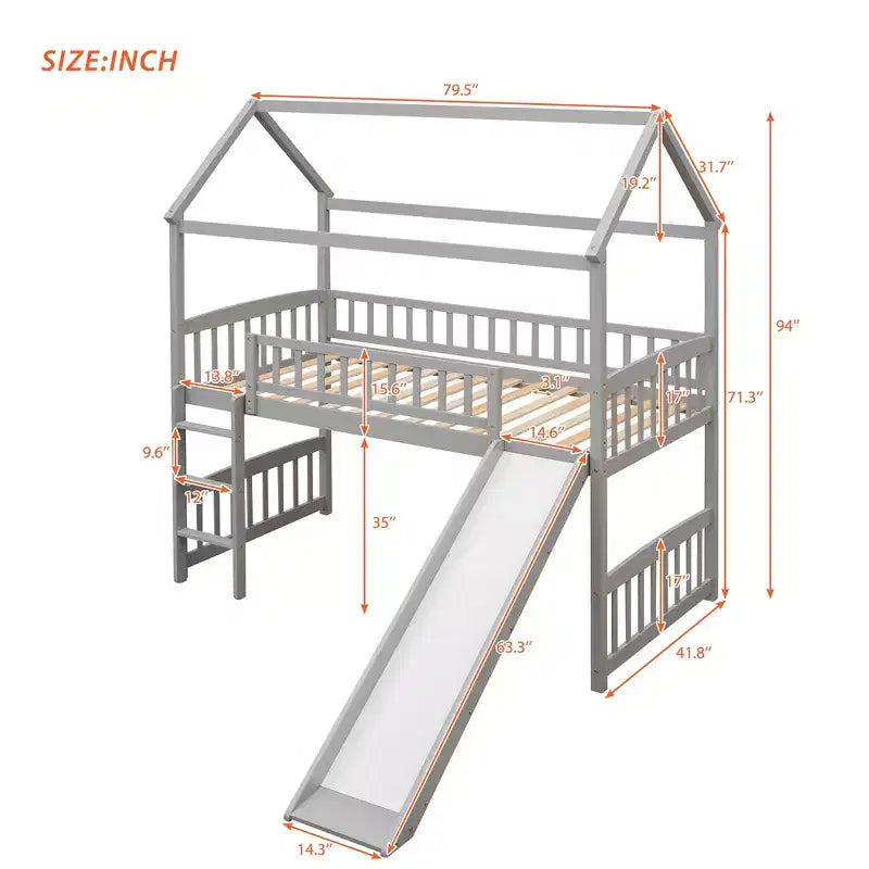 Whisen 79.5L x 41.8W Modern Design Twin Size Loft Bed House Bed with Slide