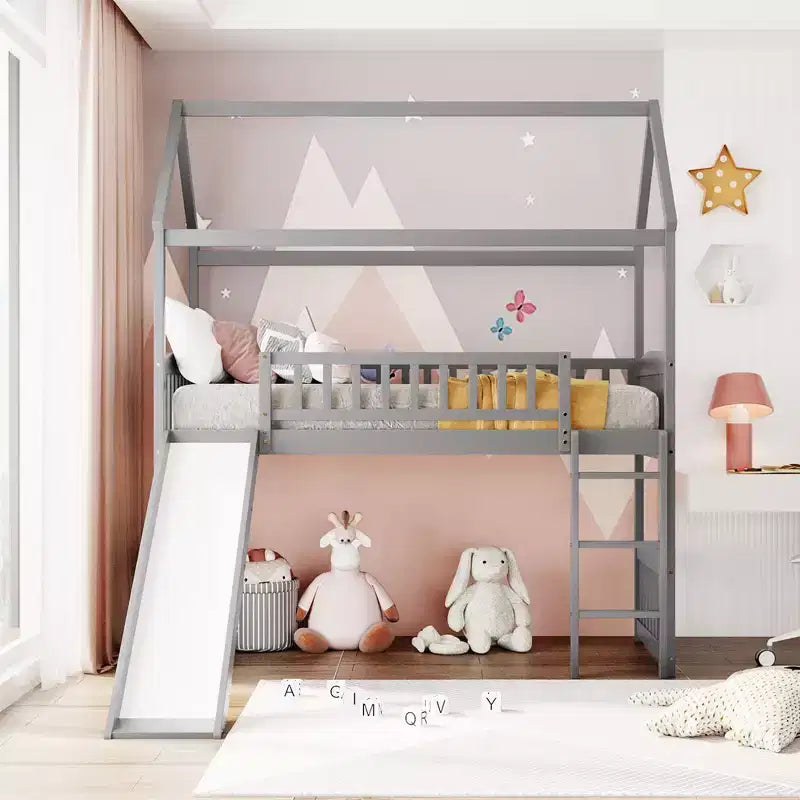 Whisen 79.5L x 41.8W Modern Design Twin Size Loft Bed House Bed with Slide