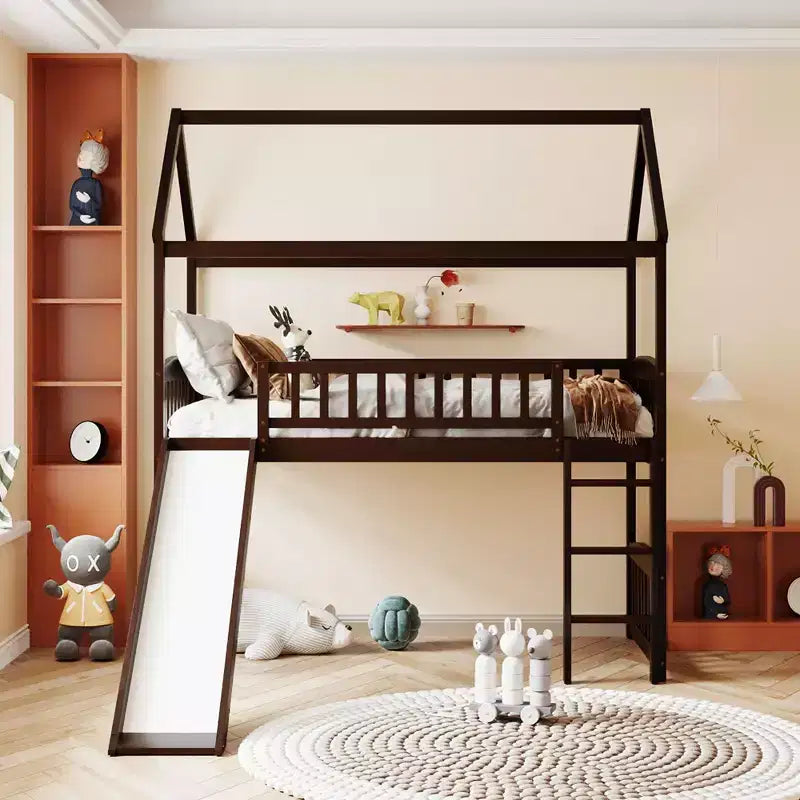 Whisen 79.5L x 41.8W Modern Design Twin Size Loft Bed House Bed with Slide