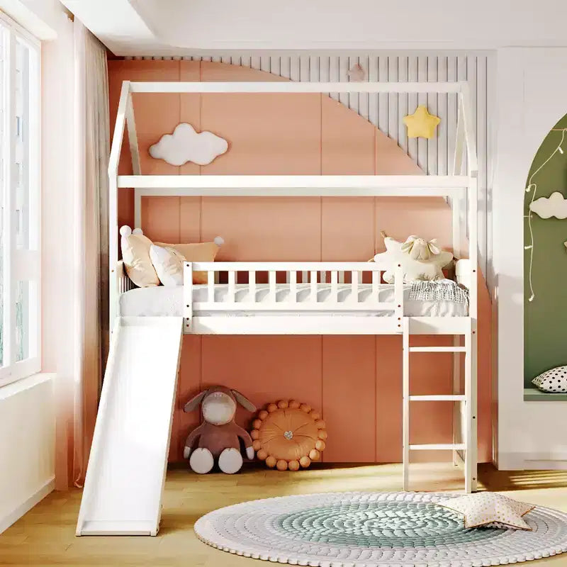 Whisen 79.5L x 41.8W Modern Design Twin Size Loft Bed House Bed with Slide