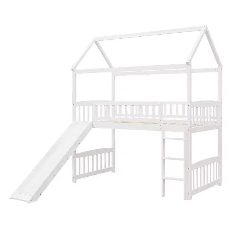 Whisen 79.5L x 41.8W Modern Design Twin Size Loft Bed House Bed with Slide