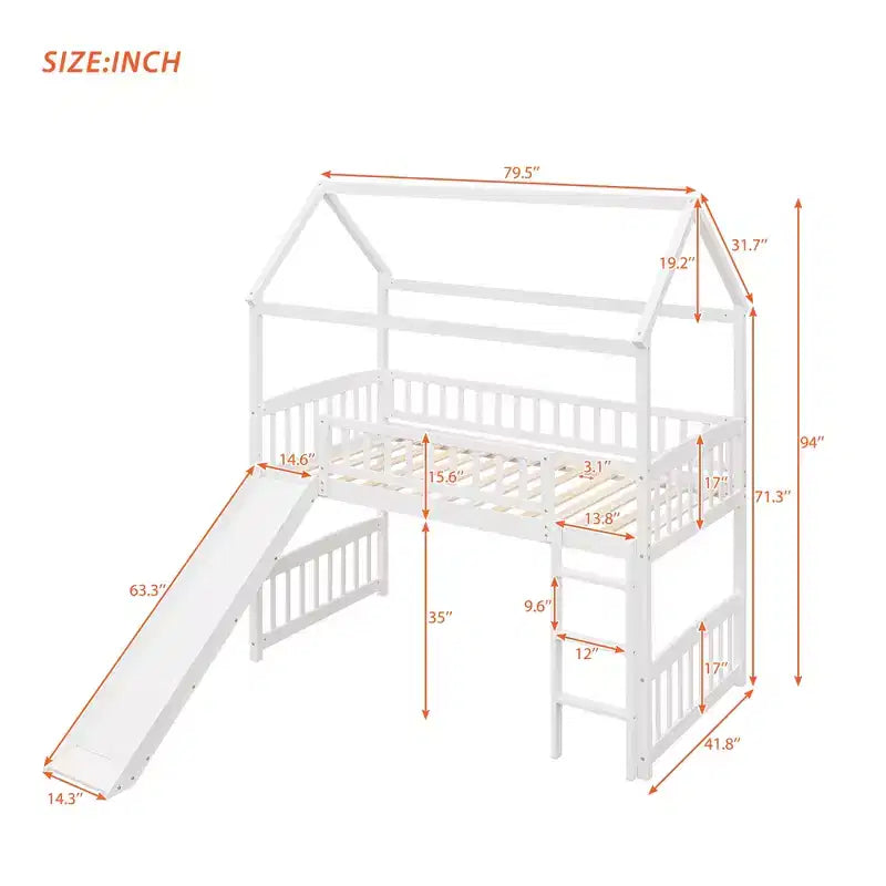 Whisen 79.5L x 41.8W Modern Design Twin Size Loft Bed House Bed with Slide