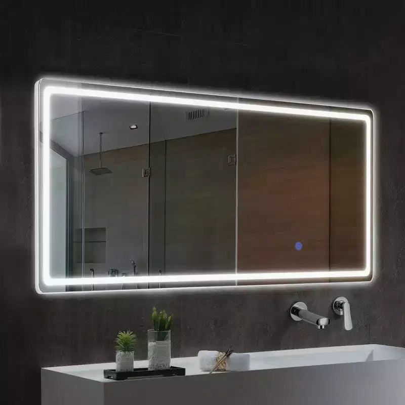 PexFix 16 in. W x 63 in. H Modern Full Length Rectangular Frameless Mirror With Rounded Corner in Silver