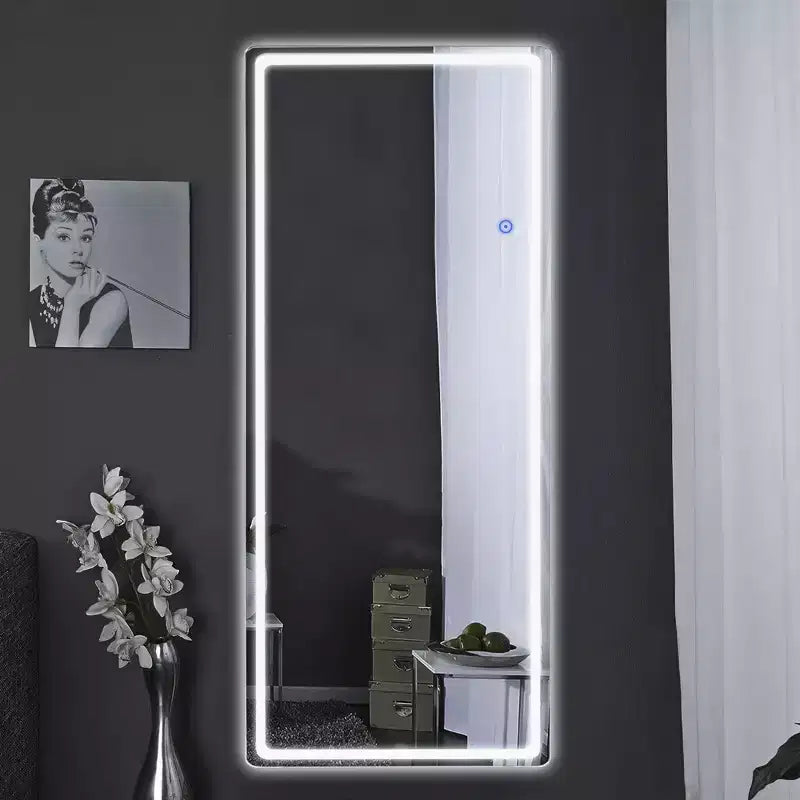 PexFix 16 in. W x 63 in. H Modern Full Length Rectangular Frameless Mirror With Rounded Corner in Silver