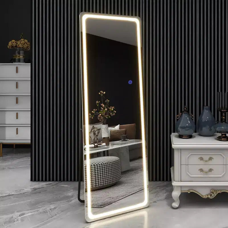 PexFix 16 in. W x 63 in. H Modern Full Length Rectangular Frameless Mirror With Rounded Corner in Silver