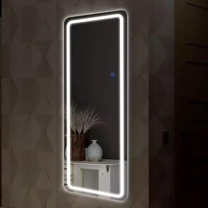 PexFix 16 in. W x 63 in. H Modern Full Length Rectangular Frameless Mirror With Rounded Corner in Silver
