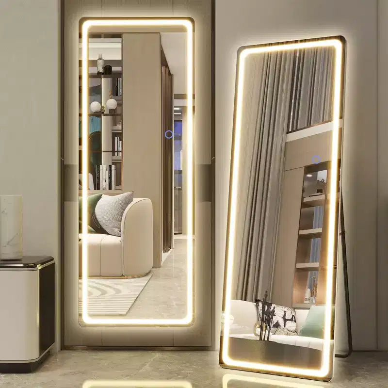 PexFix 16 in. W x 63 in. H Modern Full Length Rectangular Frameless Mirror With Rounded Corner in Silver