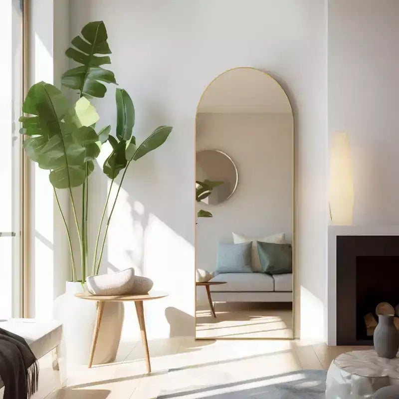 64 Inch Arched Right Angle Floor Standing Full-Length Mirror, Wall Mirror with Bracket Aluminum Alloy Thin Frame