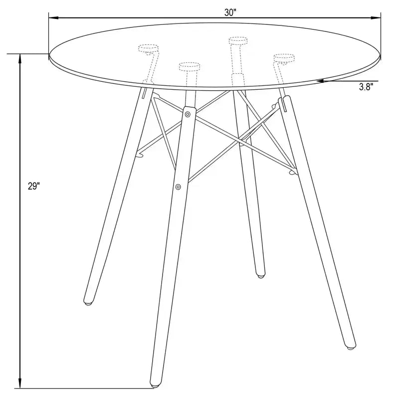 LeisureMod Dover 31-Inch Round Bistro Table - Mid-Century Modern Dining Table with Tempered Glass or MDF Wood Top and Natural Wood Eiffel Base