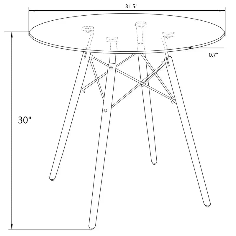 LeisureMod Dover 31-Inch Round Bistro Table - Mid-Century Modern Dining Table with Tempered Glass or MDF Wood Top and Natural Wood Eiffel Base