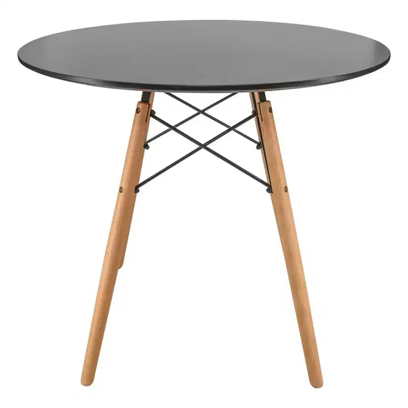 LeisureMod Dover 31-Inch Round Bistro Table - Mid-Century Modern Dining Table with Tempered Glass or MDF Wood Top and Natural Wood Eiffel Base