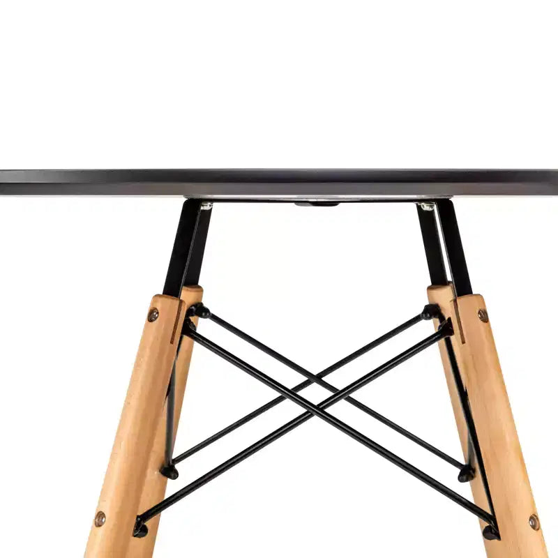 LeisureMod Dover 31-Inch Round Bistro Table - Mid-Century Modern Dining Table with Tempered Glass or MDF Wood Top and Natural Wood Eiffel Base