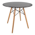 LeisureMod Dover 31-Inch Round Bistro Table - Mid-Century Modern Dining Table with Tempered Glass or MDF Wood Top and Natural Wood Eiffel Base