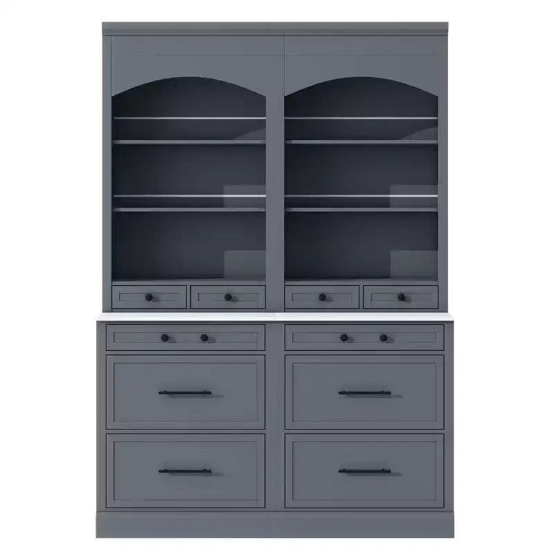 83.7H Kitchen Pantry, Freestanding Kitchen Hutch with Faux Marble Top, Cupboard Cabinet with 5 Drawers and Adjustable Shelf - ModernLuxe
