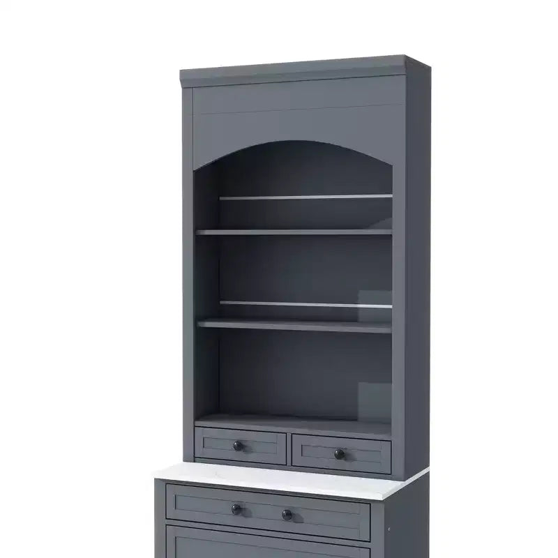 83.7H Kitchen Pantry, Freestanding Kitchen Hutch with Faux Marble Top, Cupboard Cabinet with 5 Drawers and Adjustable Shelf - ModernLuxe