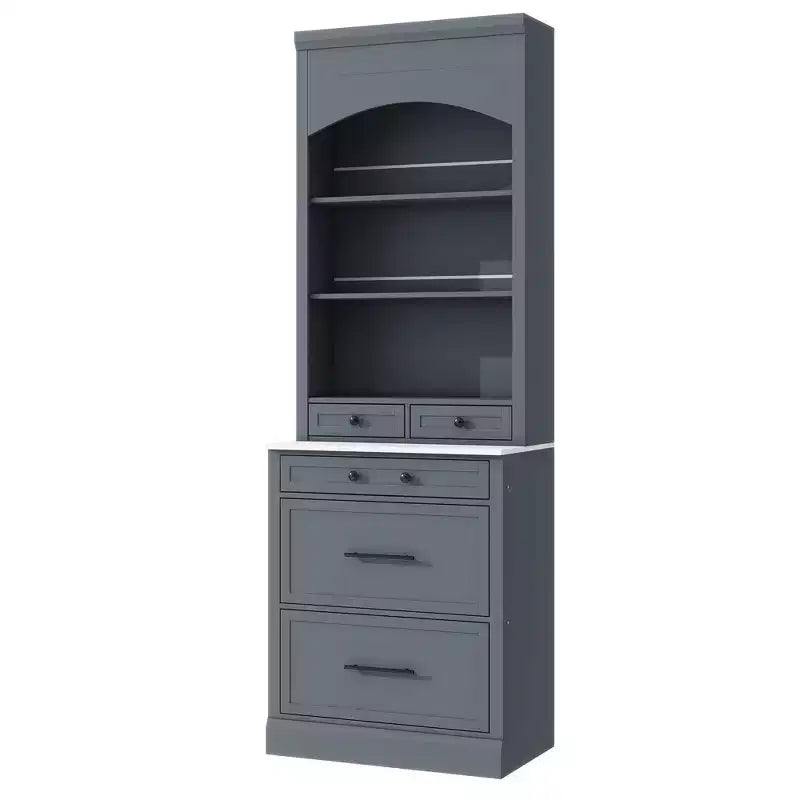 83.7H Kitchen Pantry, Freestanding Kitchen Hutch with Faux Marble Top, Cupboard Cabinet with 5 Drawers and Adjustable Shelf - ModernLuxe