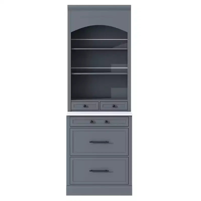 83.7H Kitchen Pantry, Freestanding Kitchen Hutch with Faux Marble Top, Cupboard Cabinet with 5 Drawers and Adjustable Shelf - ModernLuxe