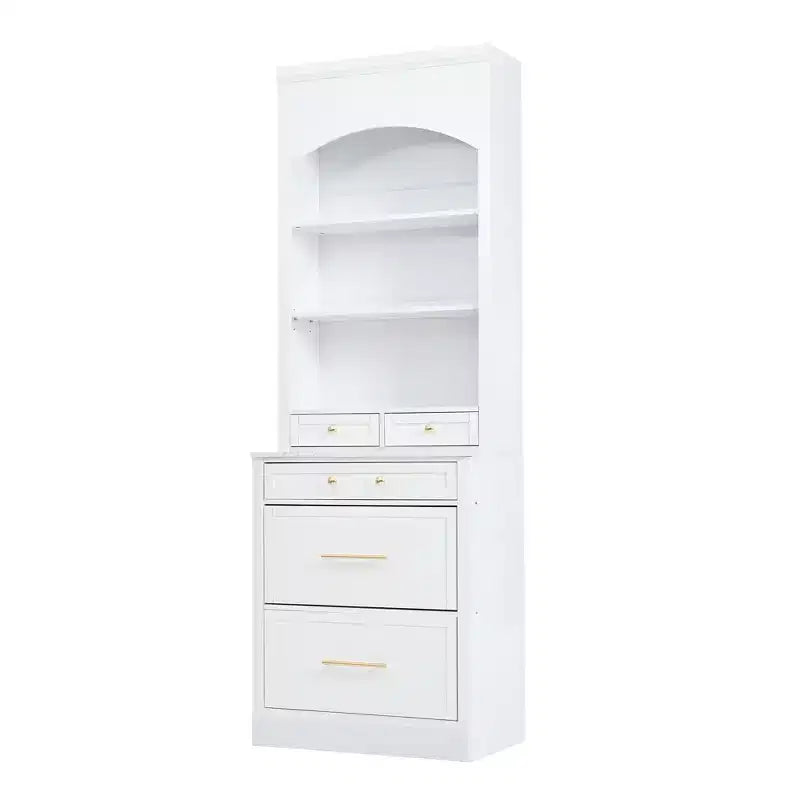 83.7H Kitchen Pantry, Freestanding Kitchen Hutch with Faux Marble Top, Cupboard Cabinet with 5 Drawers and Adjustable Shelf - ModernLuxe