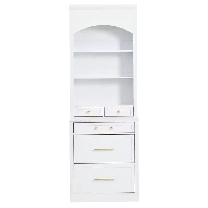 83.7H Kitchen Pantry, Freestanding Kitchen Hutch with Faux Marble Top, Cupboard Cabinet with 5 Drawers and Adjustable Shelf - ModernLuxe
