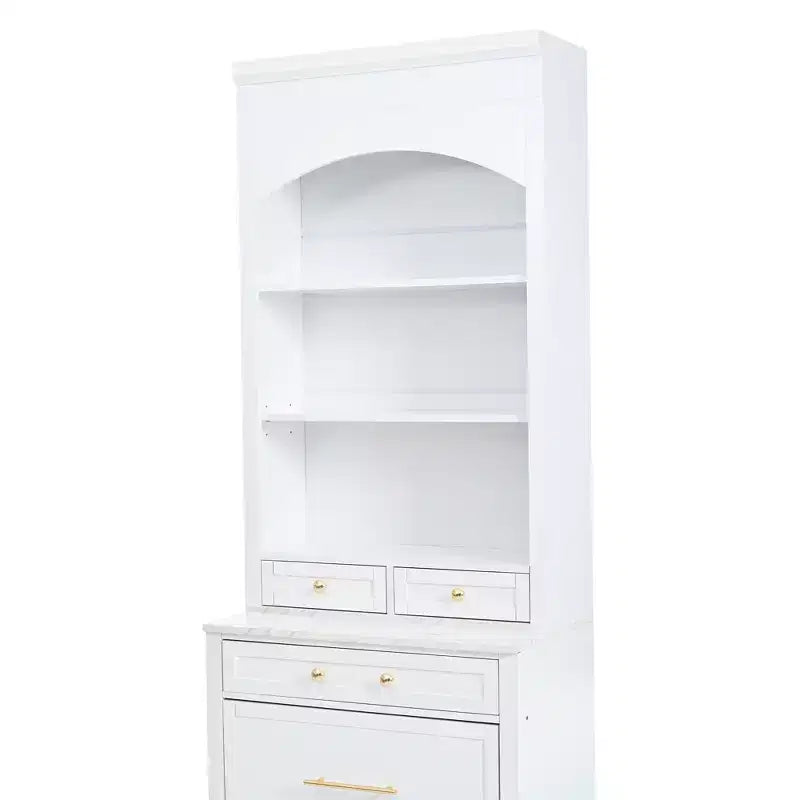 83.7H Kitchen Pantry, Freestanding Kitchen Hutch with Faux Marble Top, Cupboard Cabinet with 5 Drawers and Adjustable Shelf - ModernLuxe