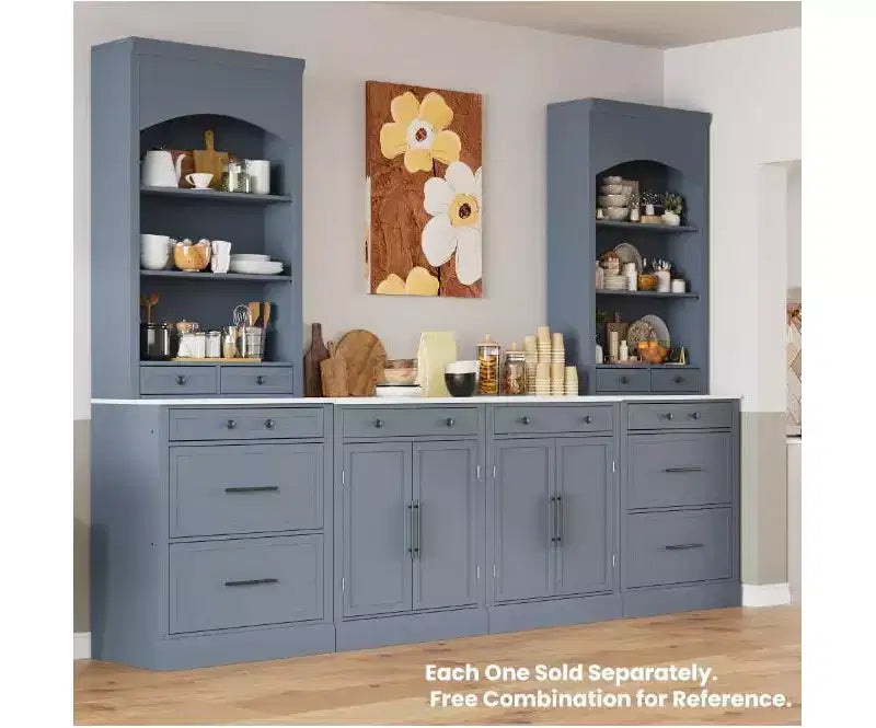 83.7H Kitchen Pantry, Freestanding Kitchen Hutch with Faux Marble Top, Cupboard Cabinet with 5 Drawers and Adjustable Shelf - ModernLuxe