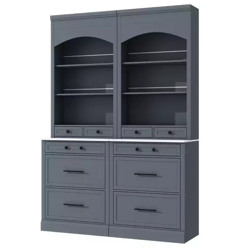 83.7H Kitchen Pantry, Freestanding Kitchen Hutch with Faux Marble Top, Cupboard Cabinet with 5 Drawers and Adjustable Shelf - ModernLuxe