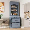 83.7H Kitchen Pantry, Freestanding Kitchen Hutch with Faux Marble Top, Cupboard Cabinet with 5 Drawers and Adjustable Shelf - ModernLuxe