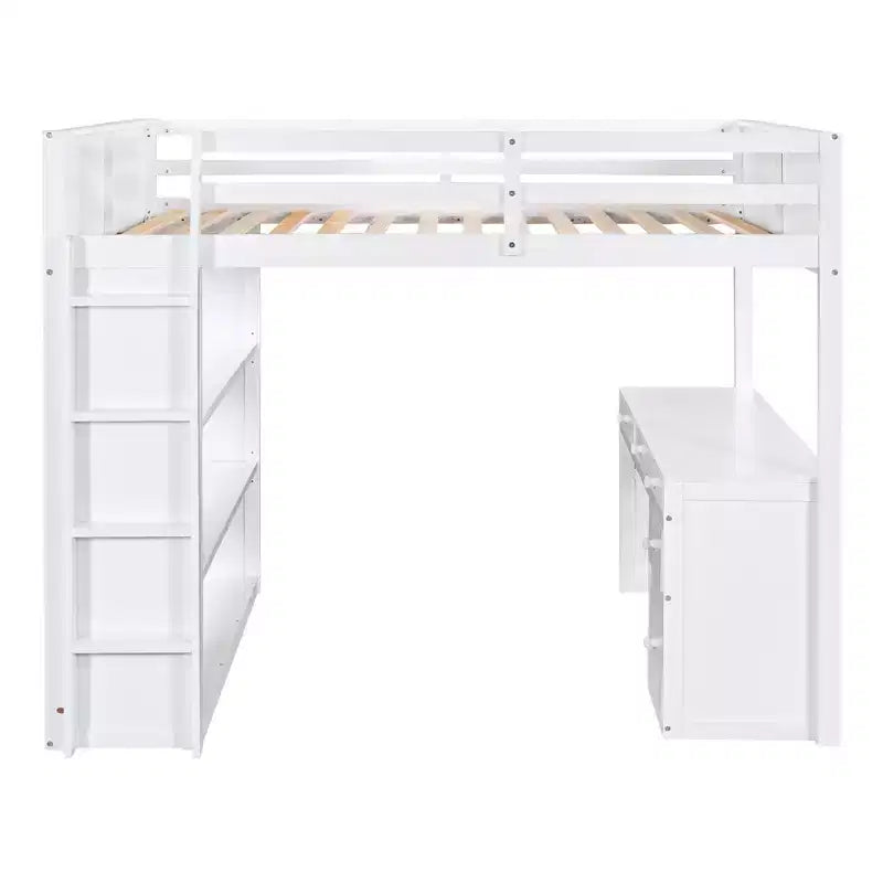 Twin/Full Size Loft Bed with Ladder, Shelves and Desk with Drawers - ModernLuxe