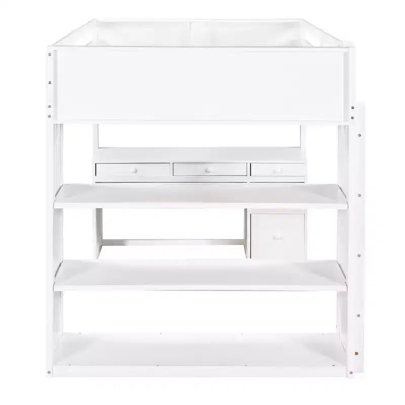 Twin/Full Size Loft Bed with Ladder, Shelves and Desk with Drawers - ModernLuxe