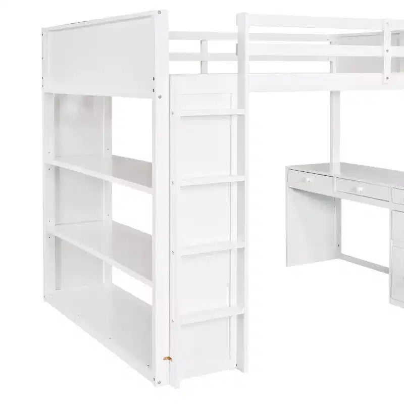Twin/Full Size Loft Bed with Ladder, Shelves and Desk with Drawers - ModernLuxe