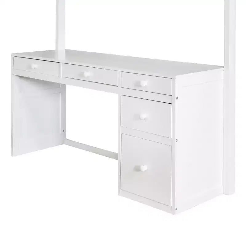 Twin/Full Size Loft Bed with Ladder, Shelves and Desk with Drawers - ModernLuxe