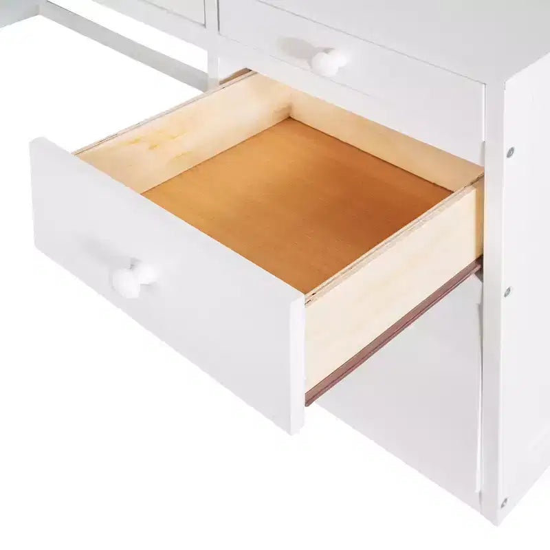 Twin/Full Size Loft Bed with Ladder, Shelves and Desk with Drawers - ModernLuxe