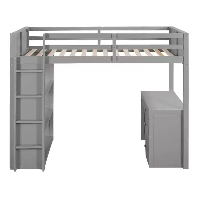 Twin/Full Size Loft Bed with Ladder, Shelves and Desk with Drawers - ModernLuxe