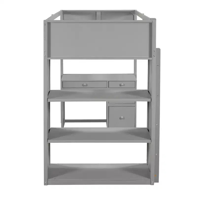 Twin/Full Size Loft Bed with Ladder, Shelves and Desk with Drawers - ModernLuxe