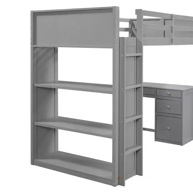 Twin/Full Size Loft Bed with Ladder, Shelves and Desk with Drawers - ModernLuxe