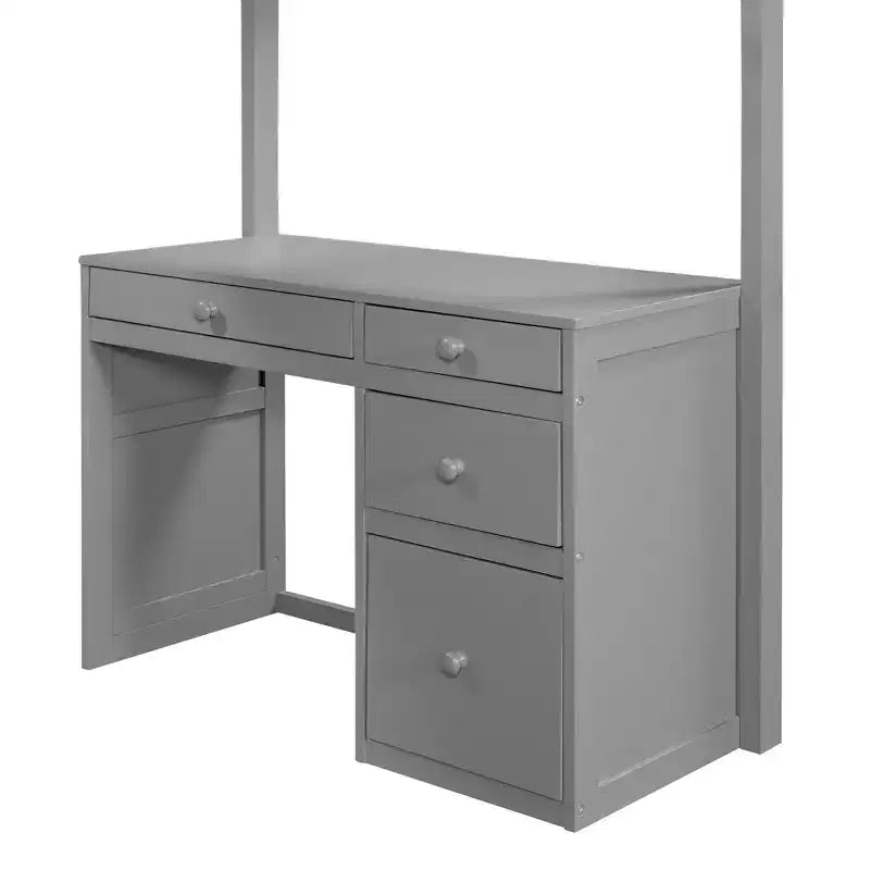 Twin/Full Size Loft Bed with Ladder, Shelves and Desk with Drawers - ModernLuxe
