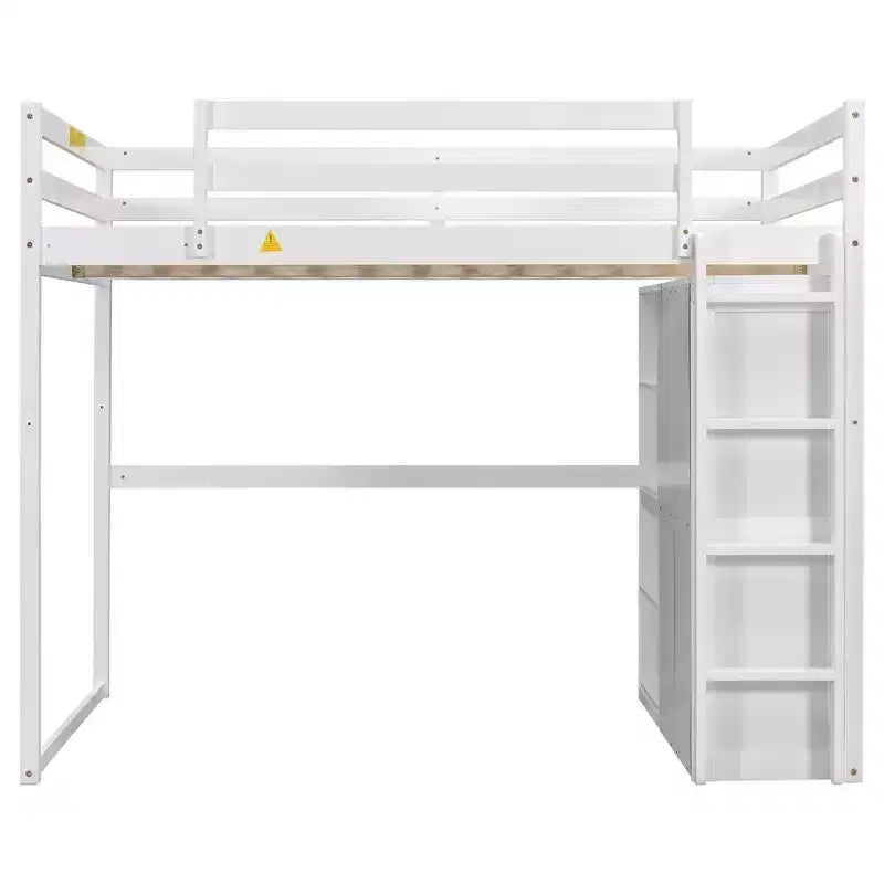 Whisen 79.5''L  57.0''W Wood Full Size Loft Bed with Built-in Wardrobe, Storage Shelves and Led light
