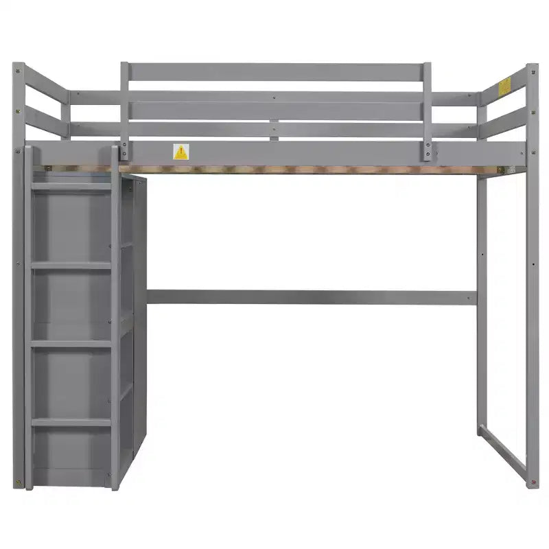 Whisen 79.5''L  57.0''W Wood Full Size Loft Bed with Built-in Wardrobe, Storage Shelves and Led light