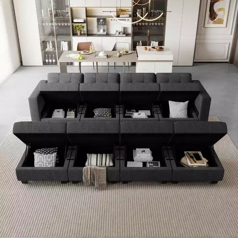 Belffin Modular Weave Sleeper Sofa with Storage Seat (8 Seats + 6 Sides)
