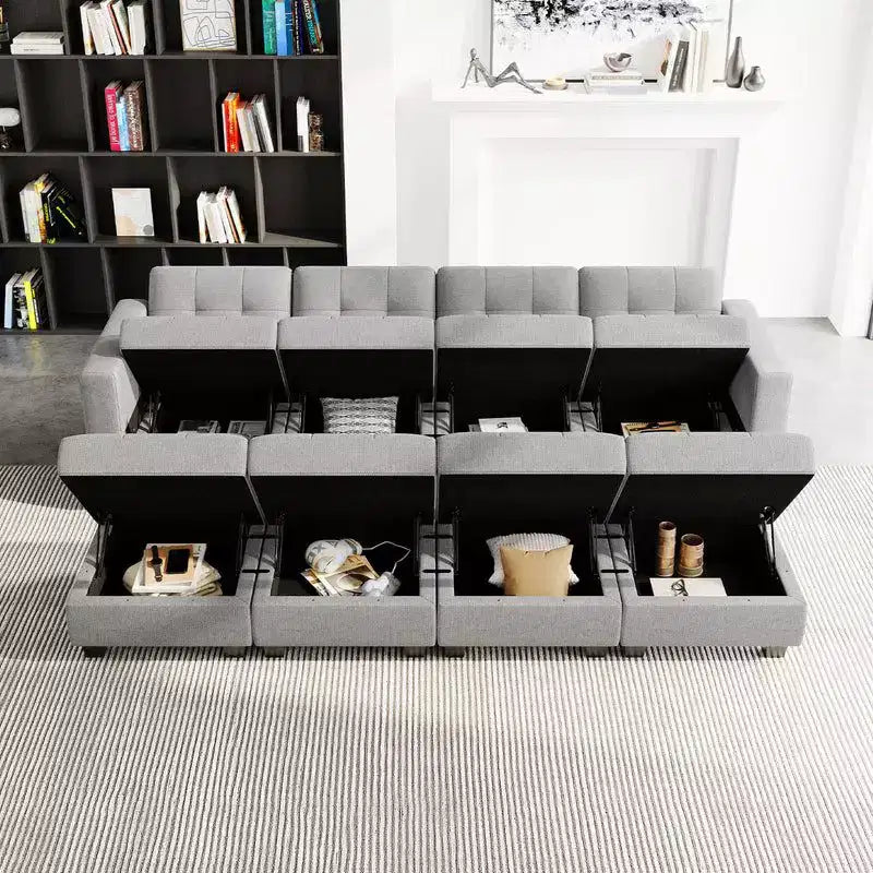 Belffin Modular Weave Sleeper Sofa with Storage Seat (8 Seats + 6 Sides)
