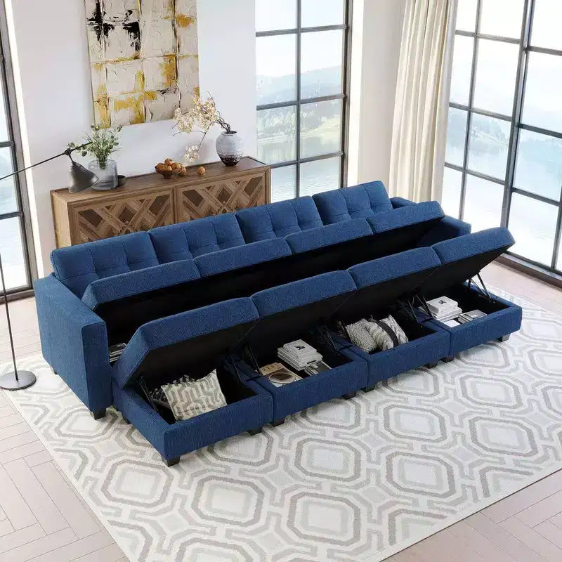 Belffin Modular Weave Sleeper Sofa with Storage Seat (8 Seats + 6 Sides)