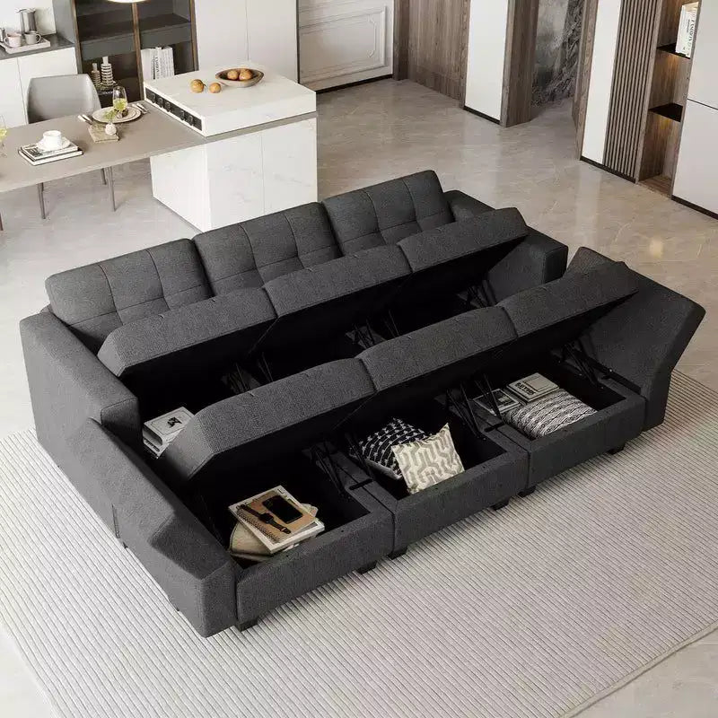 Belffin Modular Weave Sleeper Sofa with Storage Seat (6 Seats + 7 Sides)