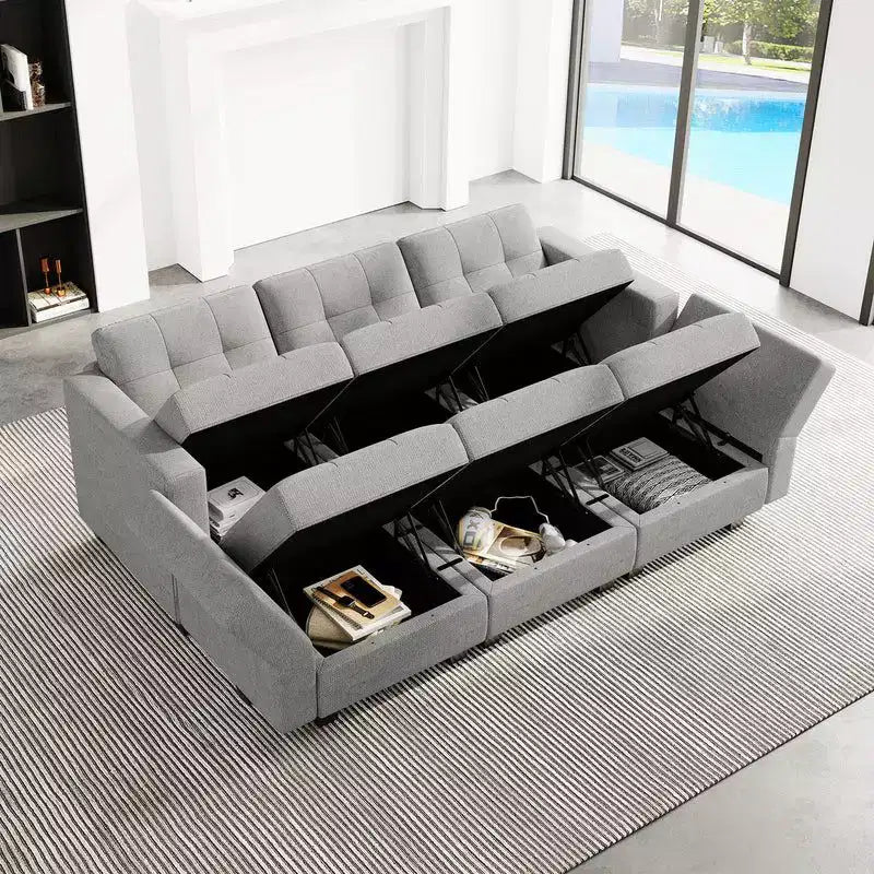 Belffin Modular Weave Sleeper Sofa with Storage Seat (6 Seats + 7 Sides)