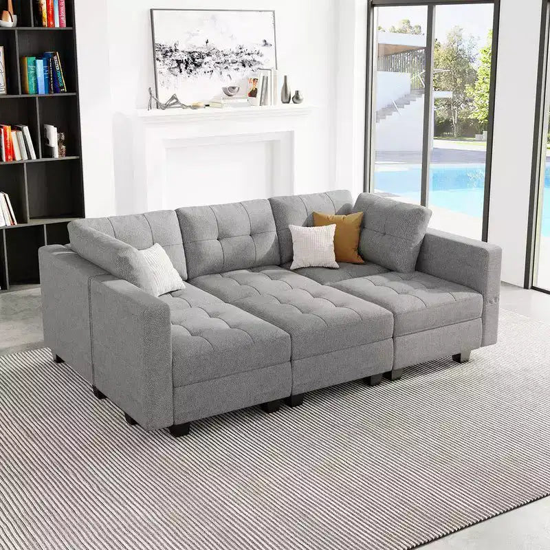 Belffin Modular Weave Sleeper Sofa with Storage Seat (6 Seats + 7 Sides)